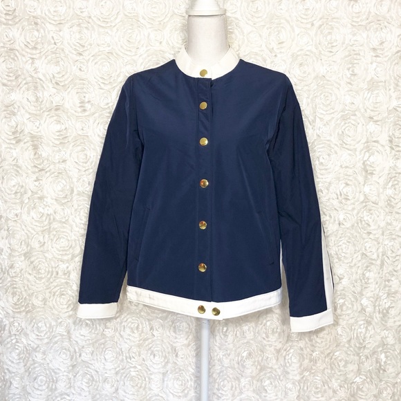 Crown & Ivy All Weather Navy Blue and White Snao front Jacket - Picture 2 of 8